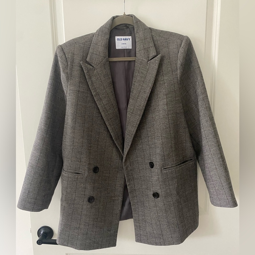 Old Navy Women's Gray Plaid Double-Breasted Blazer